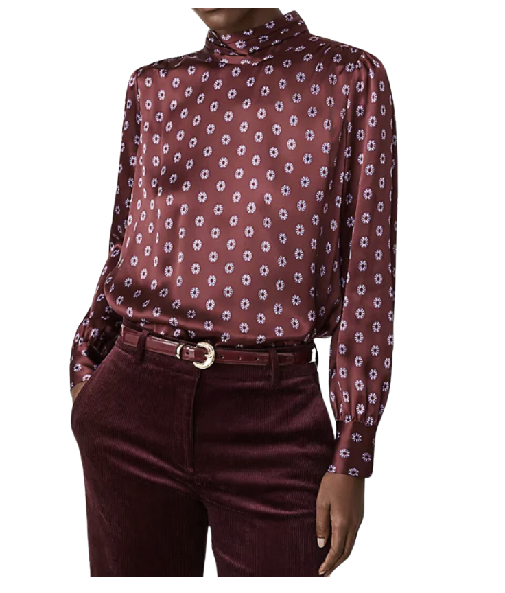 Print Mock Neck Blouse